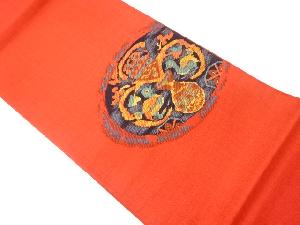 向かい鳥に抽象模様織出し洒落袋帯